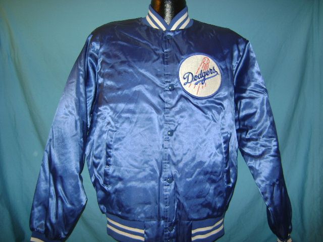 vintage LOS ANGELES LA DODGERS BLUE SHINY SATIN CHALK LINE JACKET 