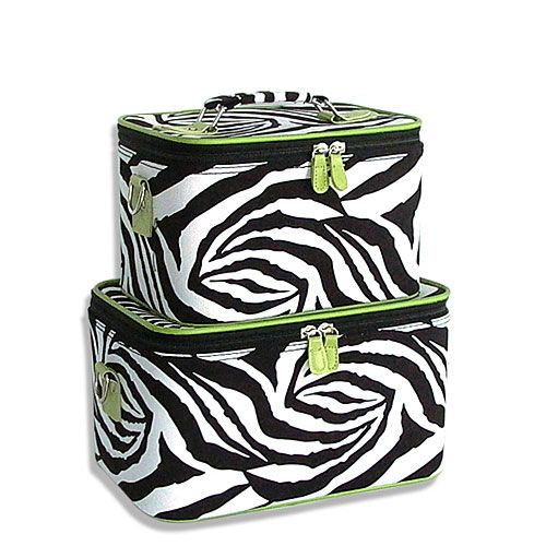 luggage 2pc makeup Zebra Green Trim BIG