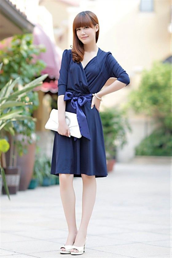 Size Ladies Temperament Bowknot Evening Party Dress  