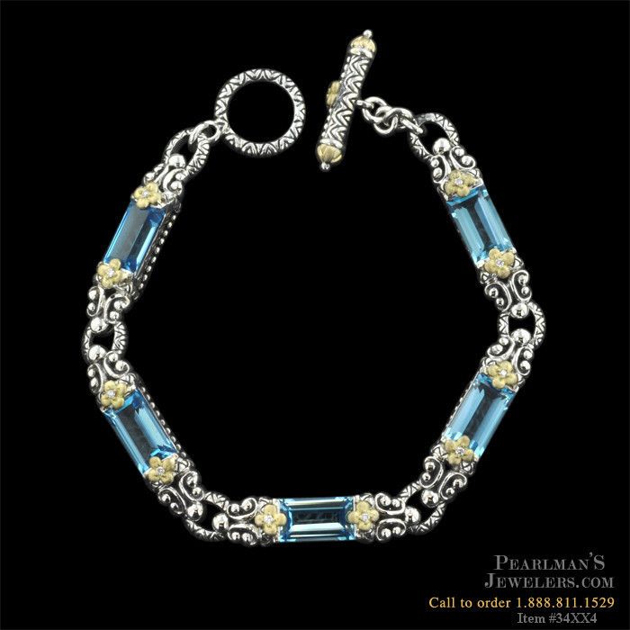 BIXBY BLUE TOPAZ BRACELET TOGGLE CLASP STERLING SILVER 18KT YG 7 1/2 