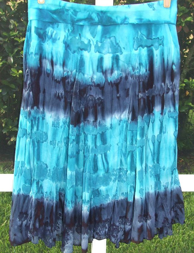   TEAL NAVY BLUE TIE DYE STRETCH WAIST ALL COTTON PEASANT BOHO SKIRT NEW