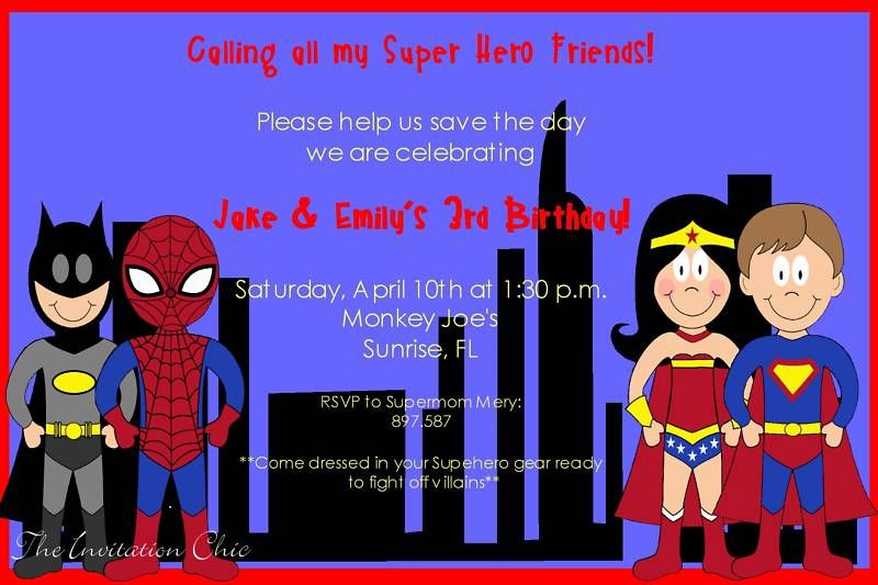 Kids Super Heroes Party Invitations~Super Friends  