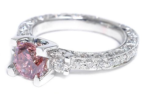 63 CT ROUND CUT 18K GOLD PINK DIAMOND ENGAGEMENT RING  