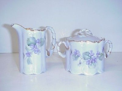   ROSENTHAL MONBIJOU RC CROWN MARK CREAMER & SUGAR BOWL SET VIOLETS