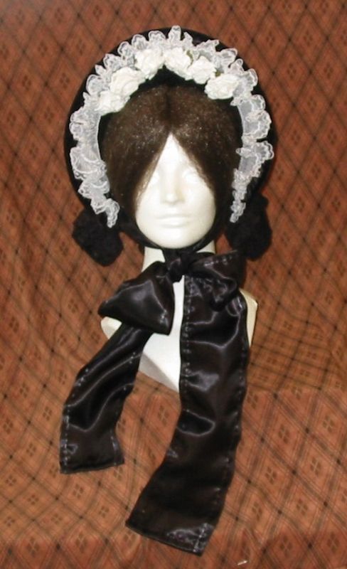 Stunning Ladys Civil War Era Mourning Bonnet LOVELY  