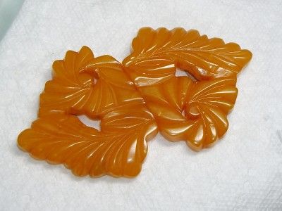 Amber Butterscotch Carved BAKELITE~2 piece Belt Buckle  