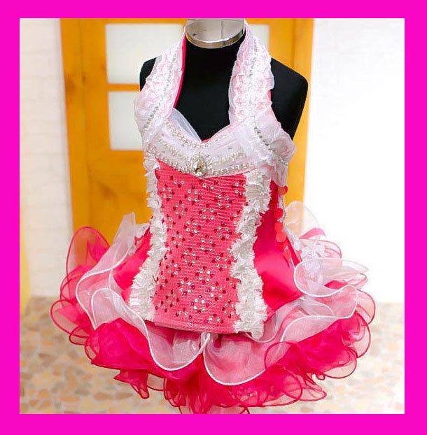 New Girls Sparkling Glitz Pageant Dress Pink 1~10T  
