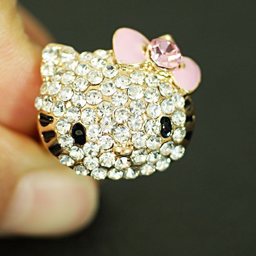 r6269 Kitty Cat Rhinestone Gemstone Adjustable Cocktail Ring Free 