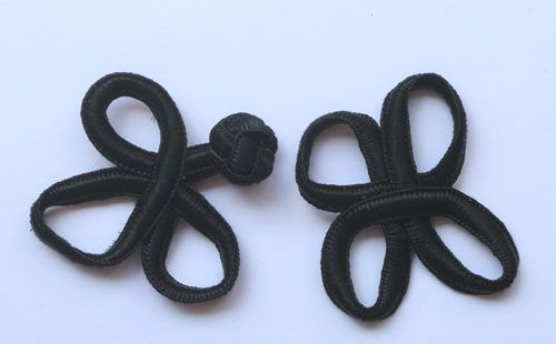 pairs 2 black triloop Chinese frog buttons closures  