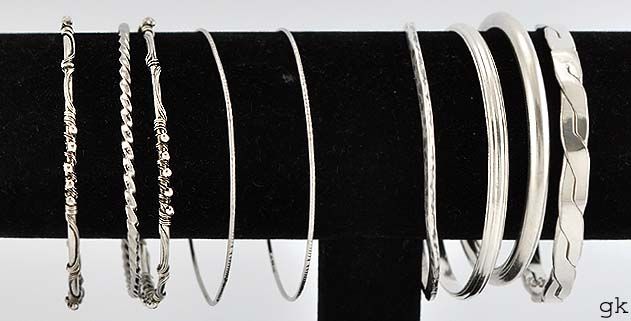 Lot of 9 Sterling Silver & SP Bangle Bracelets Ed Levin  