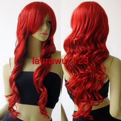 28 Long Cherry Red Wavy Cosplay Wigs 135  