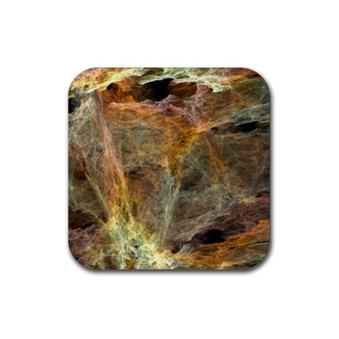 Slate Stone Fractal Earth Tone Rubber 4 Sq Coasters Set  