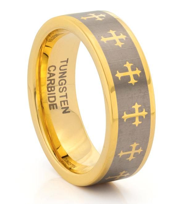 6MM TUNGSTEN CELTIC GOLD CROSS LADIES RING WEDDING BAND  