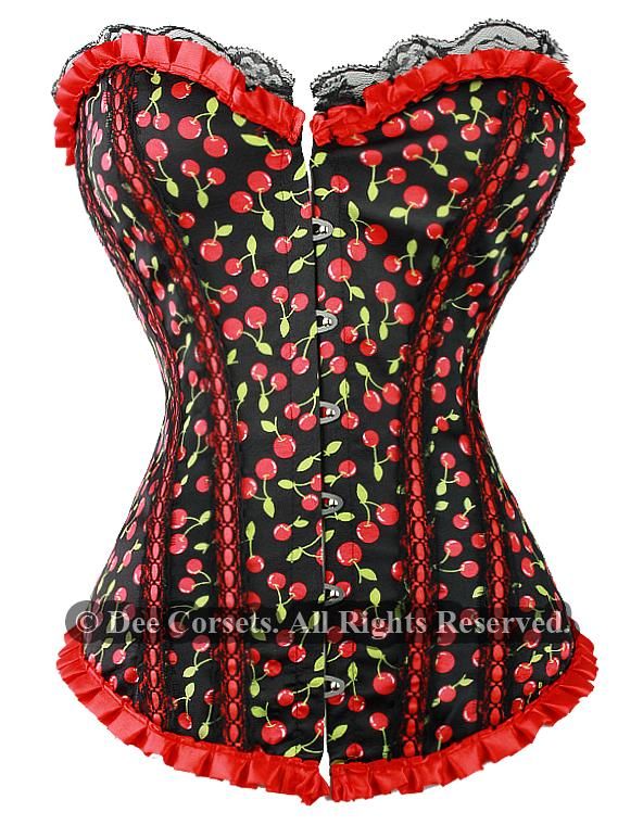 BURLESQUE CHERRY SATIN BONED CORSET+A G STRING S M L XL  