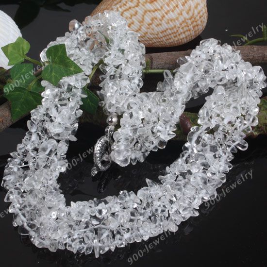 CLEAR CRYSTAL ROCK QUARTZ CHIP BEAD NECKLACE GEMS 18L  