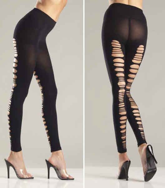 Legging Hosiery Black Shredded Back Footless Tights  