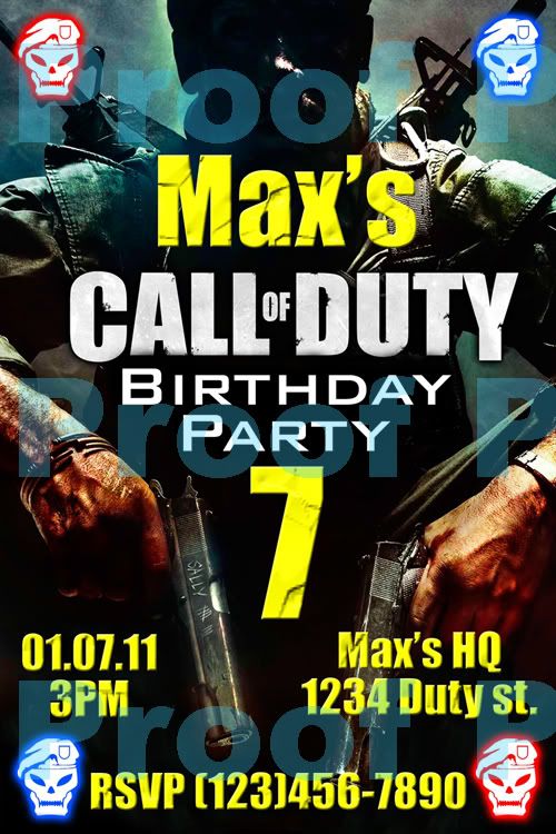 Call Of Duty Black Ops / Modern Warfare 3 / MW3 Birthday Invitation 