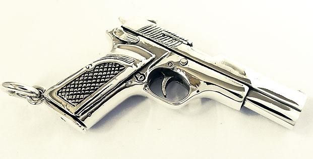 SEMI AUTO PISTOL HANDGUN GUN STERLING SILVER PENDANT  