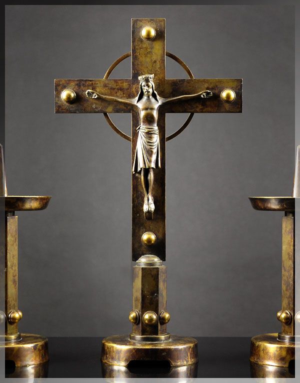   cross corpus of christ 2 matching candlesticks france ca 1930s