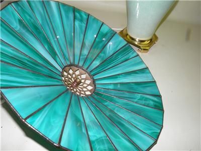 HOLLYWOOD REGENCY 25 PANEL SLAG GLASS CUSTOM SHADE LAMP  