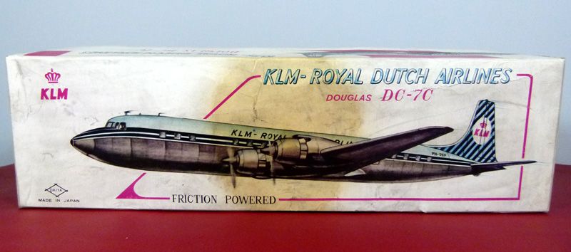 1960 DAIYA JAPAN FRICTION TIN TOY AIRPLANE DC 7C KLM ROYAL DUTCH 