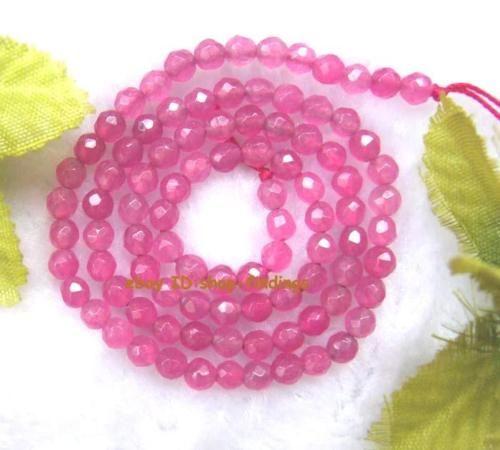 faceted 4mm pink jade round gemstone Beads 15  