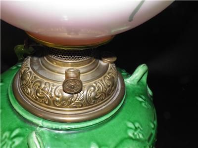 ANTIQUE MAJOLICA GONE WITH THE WIND FIGURALOIL LAMP B&H  