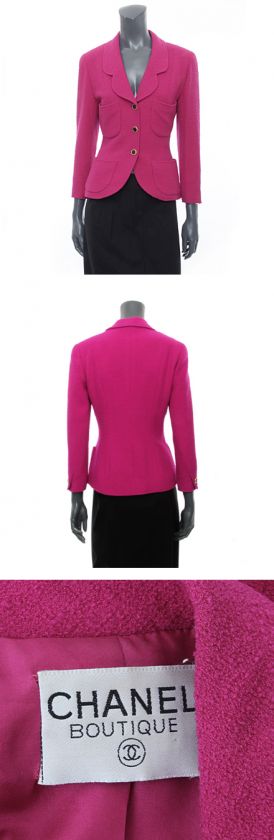 23883 auth CHANEL pink wool three button Blazer Jacket M  