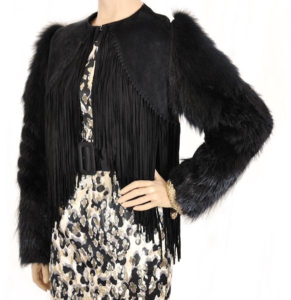 6255 ROBERTO CAVALLI BLACK FUR & LEATHER JACKET 40 6  