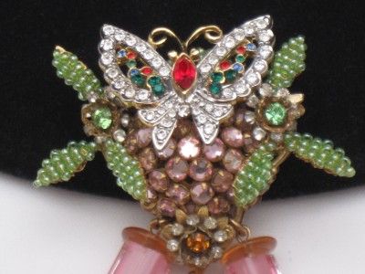 Vintage STANLEY HAGLER Brooch Pin Figural Butterfly Beads Rhinestone 