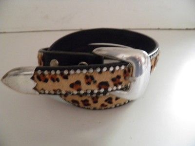Vtg Skinny Leopard Print Pony Hair Leather Belt sz 30  