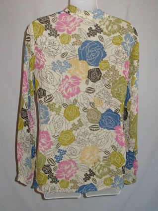 Jill Pretty Cream Floral Crinkle Rayon Long Tunic Shirt   XS  