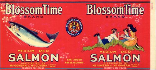 Blossom Time Salmon Can Label Seattle, WA  