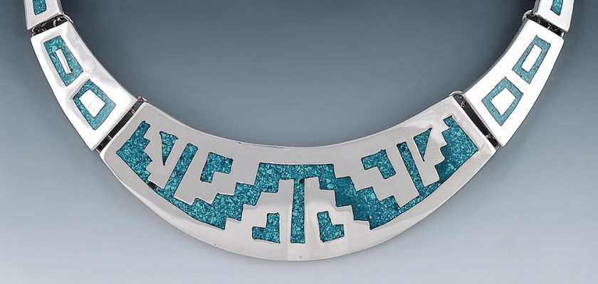 Incredible Mexican Sterling Inlaid Turquoise Handmade Necklace  
