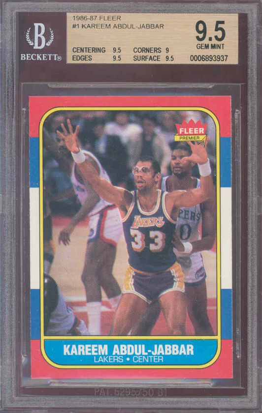 1986 87 fleer #1 KAREEM ABDUL JABBAR lakers BGS 9.5  