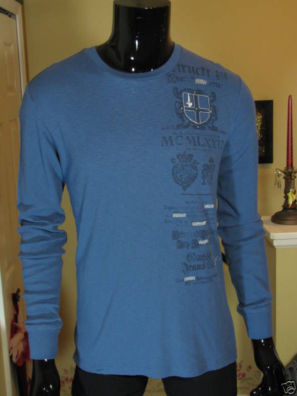 GUESS Blue Long Sleeve Ryan Thermal Logo Crew NWT  