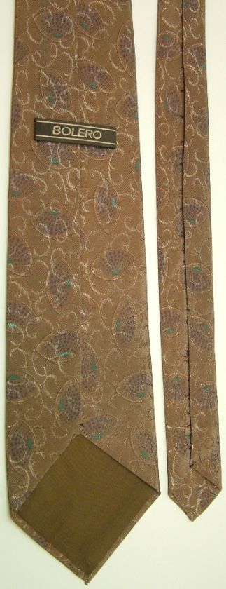 BOLERO ART NOUVEAU GEOMETRIC BROWN SILVER GREEN PURPLE NECK TIE 