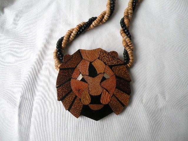 Vintage ~Lee Sands~ Beaded Lion Necklace African/ Safari  