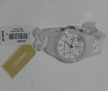 MICHAEL KORS CHRONO WHITE CERAMIC TWISTED LINK BRACELET LADIES WATCH 