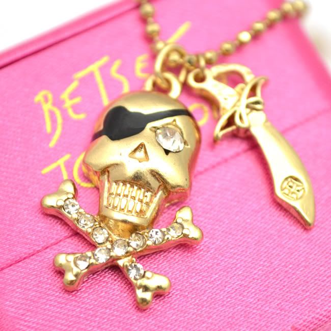 Original Betsey Johnson Skull Crossbones Necklace JN18  