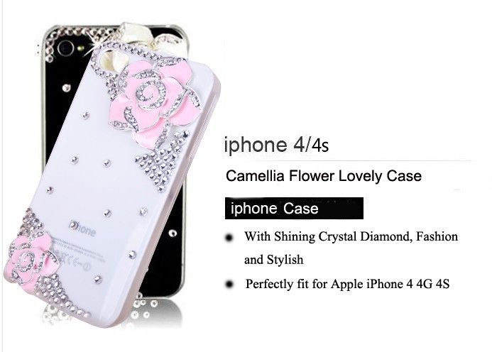   4S Camellia Bling Diamond Hard Case Cover Skin Handmade Pink  