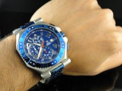 AQUA MASTER BLUE AND SILVER METAL BAND DIAMOND WATCH  