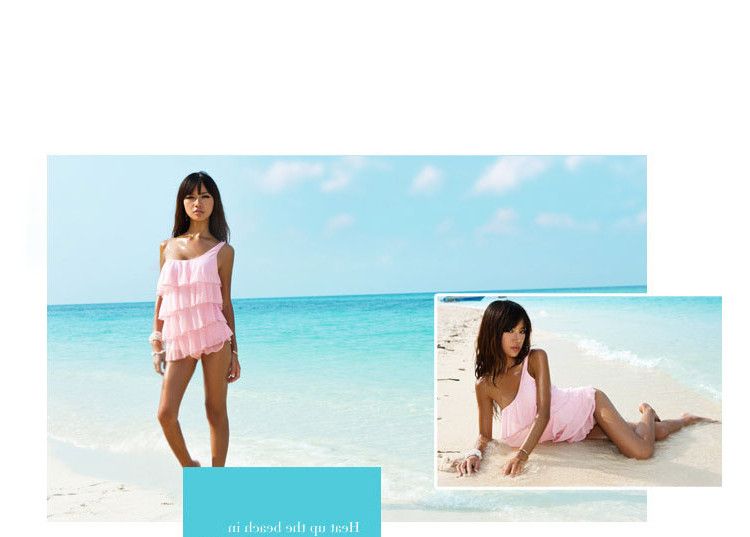 One Piece Swimsuit pink Tankini with attached bottom  