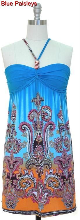   PaiSLeYS PRiNT TWiSTeD PaDDeD BuST BRa HaLTeR BeaCH SuMMeR SuN DReSS