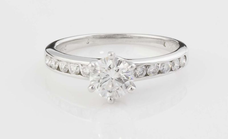 TIFFANY & CO 18K White Gold .72 F VS1 Round Diamond Engagement Ring 