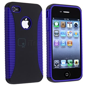 Blue/Black Hybrid Gel TPU Rubber Soft Skin Cover Case for iPhone 4 G 