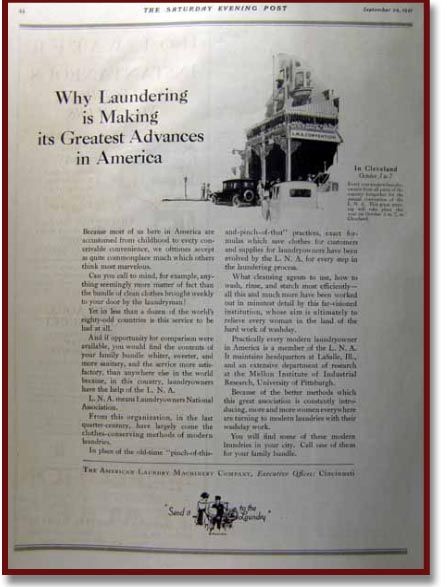 this is an original 1921 vintage print ad for american laundry 