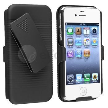 BLACK Slide Case & Belt Clip Swivel Holster for iPhone 4 4S 4G S Stand 