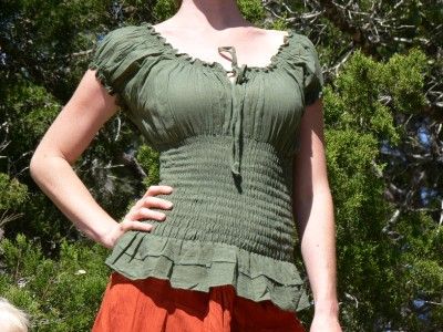 Gypsy Renaissance Shirt Peasant Blouse Green Medium  