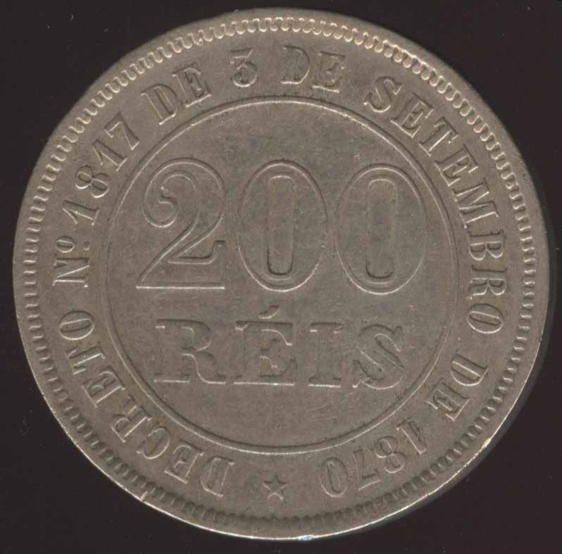 BRAZIL BEAUTIFUL 200 REIS 1874 HIGH GRADE COIN L@@k   